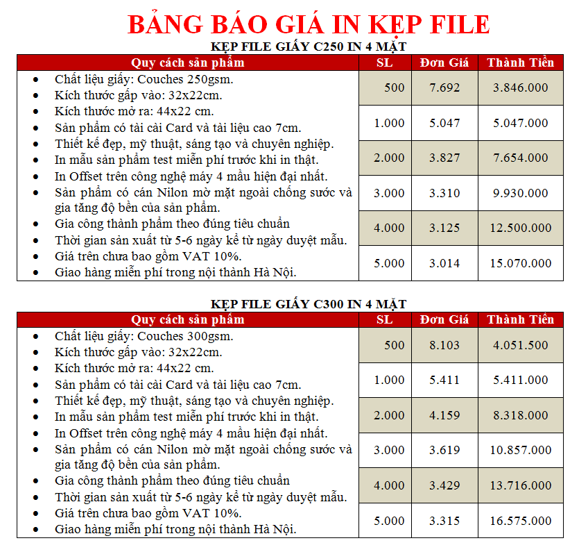 Báo giá in kẹp file giá rẻ