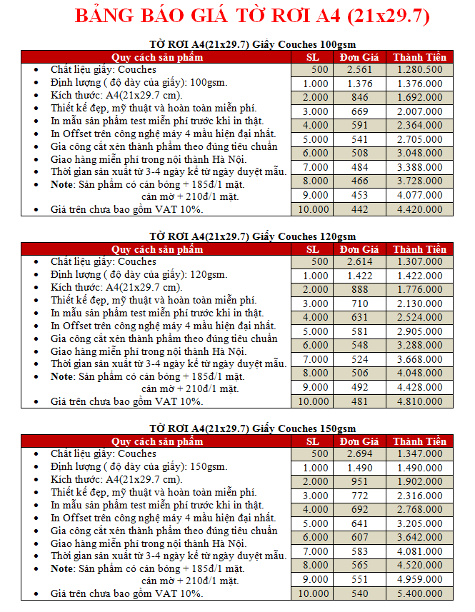 Báo giá in tờ rơi A4