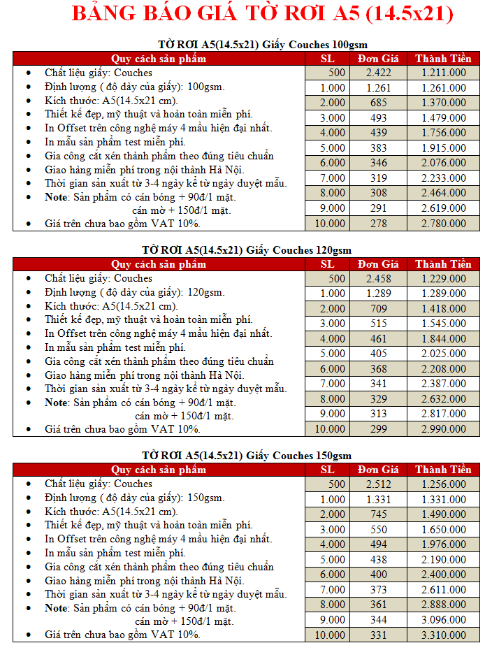 Báo giá in tờ rơi A5