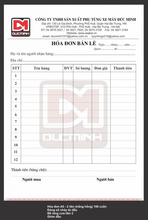 in hóa đơn bán lẻ