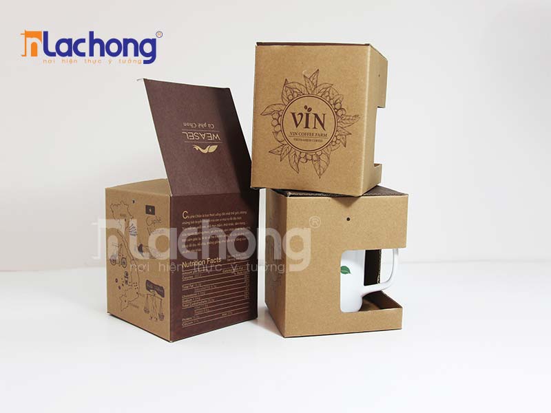 Làm vỏ hộp đựng cốc VinCoffe bằng chất liệu carton sóng E