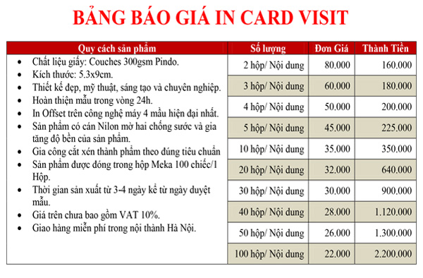 Báo giá In Name Card